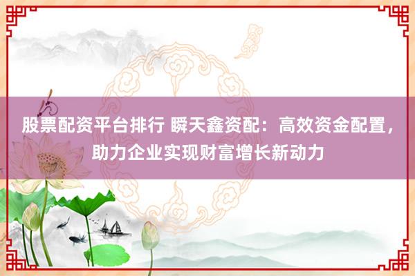 股票配资平台排行 瞬天鑫资配：高效资金配置，助力企业实现财富增长新动力