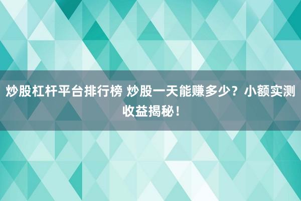 炒股杠杆平台排行榜 炒股一天能赚多少？小额实测收益揭秘！