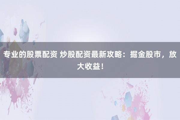 专业的股票配资 炒股配资最新攻略：掘金股市，放大收益！