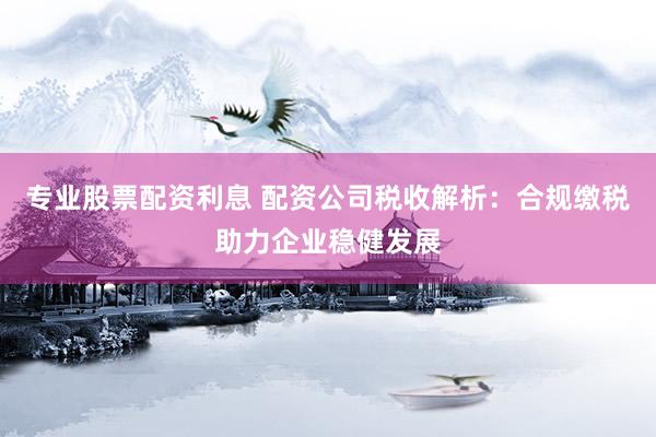 专业股票配资利息 配资公司税收解析：合规缴税助力企业稳健发展