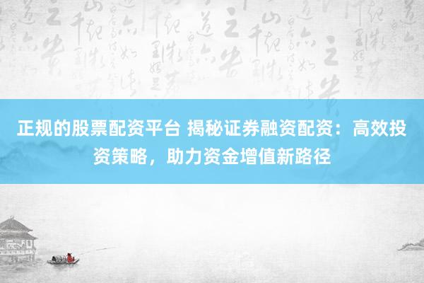 正规的股票配资平台 揭秘证券融资配资：高效投资策略，助力资金增值新路径