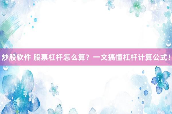 炒股软件 股票杠杆怎么算？一文搞懂杠杆计算公式！