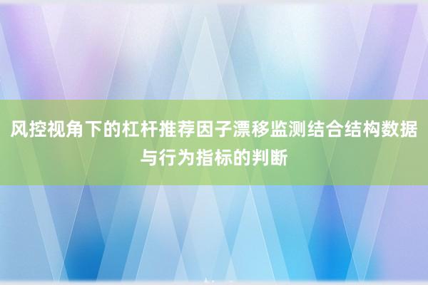 风控视角下的杠杆推荐因子漂移监测结合结构数据与行为指标的判断