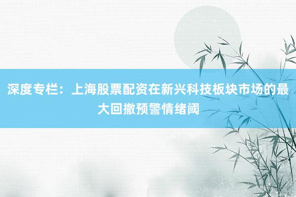 深度专栏：上海股票配资在新兴科技板块市场的最大回撤预警情绪阈