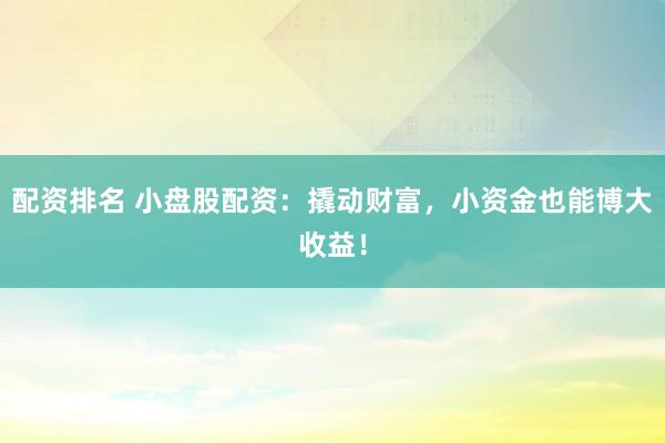 配资排名 小盘股配资：撬动财富，小资金也能博大收益！