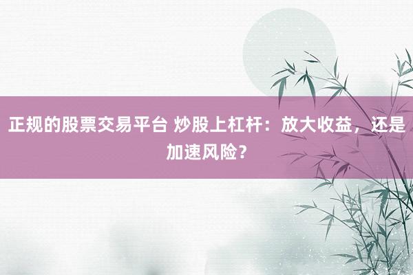 正规的股票交易平台 炒股上杠杆：放大收益，还是加速风险？